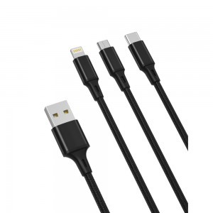 XO NB173 3 az 1-ben kábel USB - Lightning + USB-C + microUSB 1,2 m 2,4 A fekete