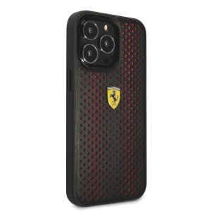 iPhone 14 Pro Ferrari PU Leather Perforated tok piros (FEHCP14LRHOR)