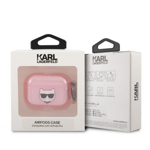  Airpods Pro 1/2 Karl Lagerfeld TPU Glitter Choupette Head rózsaszín áttetsző tok (KLAPUCHGP)