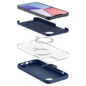 iPhone 14 Plus Spigen Silicone Fit MagSafe kompatibilis tok tengerészkék
