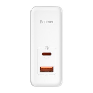 Baseus GaN5 Pro USB Type C / USB-A 100W PD3.0, QC4.0 +, AFC gyorstöltő, hálózati töltő adapter fehér (CCGP090202)