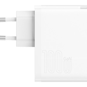 Baseus GaN5 Pro USB Type C / USB-A 100W PD3.0, QC4.0 +, AFC gyorstöltő, hálózati töltő adapter fehér (CCGP090202)