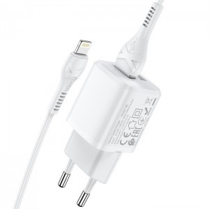 HOCO N8 hálózati töltő adapter 2xUSB + Lightning kábel 2.4 A fehér