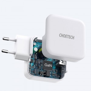 Choetech hálózati töltő adapter GaN USB Type C PD USB-A QC3.0 65W 3,25A fehér (PD8002)