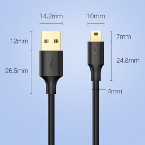 Ugreen 5 tűs aranyozott USB kábel - mini USB 0.25 m fekete (US132)