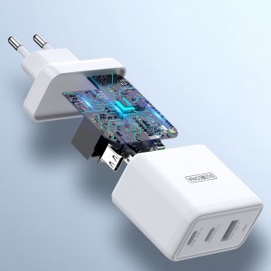 Duzzona 3 portos GaN hálózati töltő adapter 2 x USB Type C + USB 65W PD QC3.0 fehér