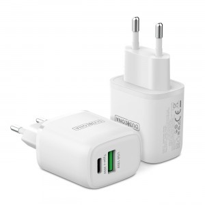 Duzzona hálózati töltő adapter 30W PD QC3.0 USB Type C / USB fehér