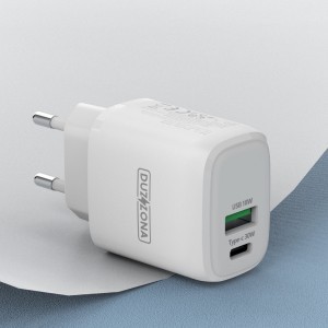 Duzzona hálózati töltő adapter 30W PD QC3.0 USB Type C / USB fehér