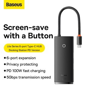 Baseus Adapter HUB - Type C - 2xUSB3.0 + Type C + HDMI 4K + SD + microSD - PD 100W fekete