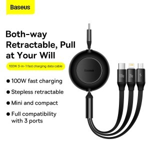 Baseus Bright Mirror2 3 az 1-ben kábel Type C - Type C, micro USB, Lightning 100W 1.1 m fekete