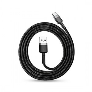 Baseus Cafule Nylon harisnyázott USB/USB-Type C kábel QC3.0 2A 2m fekete-szürke (CATKLF-CG1)