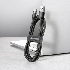 Baseus Cafule Nylon harisnyázott USB/USB-Type C kábel QC3.0 2A 2m fekete-szürke (CATKLF-CG1)