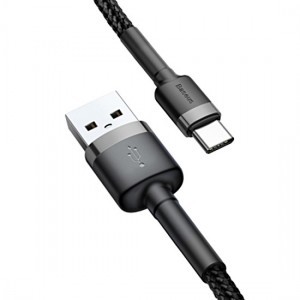 Baseus Cafule Nylon harisnyázott USB/USB-Type C kábel QC3.0 2A 2m fekete-szürke (CATKLF-CG1)