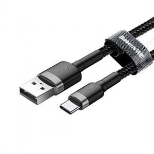 Baseus Cafule Nylon harisnyázott USB/USB-Type C kábel QC3.0 2A 2m fekete-szürke (CATKLF-CG1)