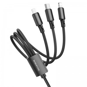 Borofone BX72 3 az 1-ben USB - Type C, micro USB, Lightning töltőkábel 2A 1 m fekete