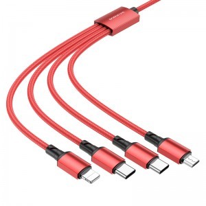 Borofone BX72 4 az 1-ben USB - 2xType C, micro USB, Lightning kábel 2A 1 m piros