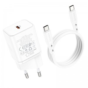 Borofone BN6 hálózati töltő adapter Type C QC 3.0 PD 20W + Type C - Type C kábel fehér-3