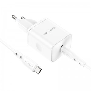 Borofone BN6 hálózati töltő adapter Type C QC 3.0 PD 20W + Type C - Type C kábel fehér-9