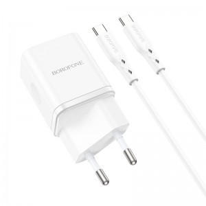 Borofone BN6 hálózati töltő adapter Type C QC 3.0 PD 20W + Type C - Type C kábel fehér-2