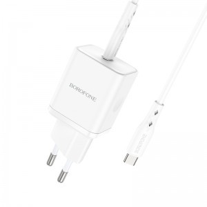 Borofone BN6 hálózati töltő adapter Type C QC 3.0 PD 20W + Type C - Type C kábel fehér-5