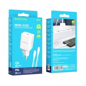 Borofone BN6 hálózati töltő adapter Type C QC 3.0 PD 20W + Type C - Type C kábel fehér-4