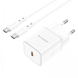 Borofone BN6 hálózati töltő adapter Type C QC 3.0 PD 20W + Type C - Type C kábel fehér-7