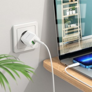 Borofone BN7 hálózati töltő adapter USB+Type C QC 3.0 PD 20W fehér