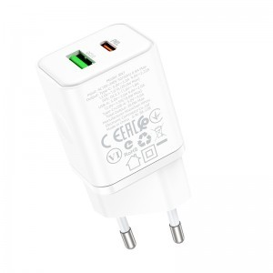 Borofone BN7 hálózati töltő adapter USB+Type C QC 3.0 PD 20W fehér