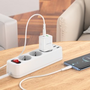 Borofone BN7 hálózati töltő adapter USB+Type C QC 3.0 PD 20W fehér