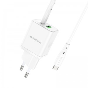Borofone BN7 hálózati töltő adapter USB+Type C QC 3.0 PD 20W + Type C - Type C kábel fehér