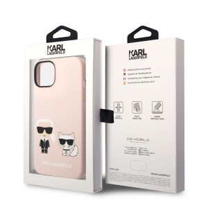 iPhone 14 Karl Lagerfeld Liquid Silicone Karl és Choupette MagSafe kompatibilis tok rózsaszín (KLHMP14SSSKCI)