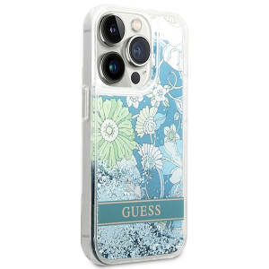 iPhone 14 Pro Guess Liquid Glitter Flower csillámos tok zöld (GUHCP14LLFLSN)
