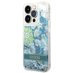 iPhone 14 Pro Guess Liquid Glitter Flower csillámos tok zöld (GUHCP14LLFLSN)