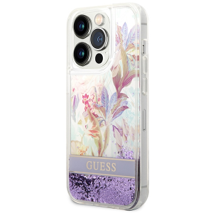 iPhone 14 Pro Guess Liquid Glitter Flower csillámos tok lila (GUHCP14LLFLSU)
