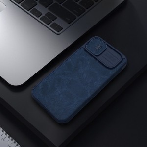 iPhone 14 Nillkin Qin Pro bőr fliptok kék kameralencse védővel