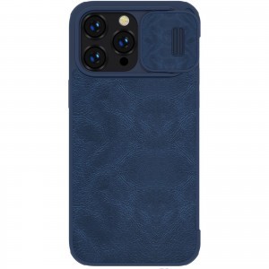 iPhone 14 Pro Nillkin Qin Pro bőr fliptok kék kameralencse védővel
