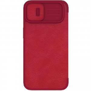 iPhone 14 Nillkin Qin Pro bőr fliptok piros kameralencse védővel