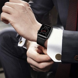 Apple Watch 4/5/6/7/8/SE (38/40/41 mm) Tech-Protect LeatherFit szíj fekete