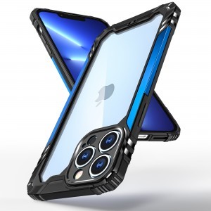 iPhone 12 Pro Max ütésálló TPU+alumínium tok fekete-kék kerettel Alphajack