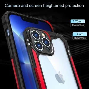 iPhone 12 Pro Max ütésálló TPU+alumínium tok fekete-piros kerettel Alphajack