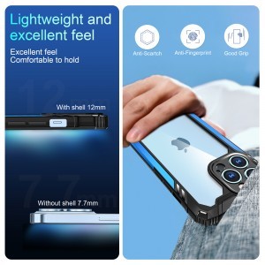iPhone 13 Pro ütésálló TPU+alumínium tok fekete-kék kerettel Alphajack
