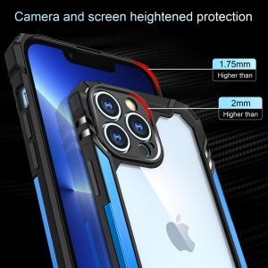 iPhone 13 Pro Max ütésálló TPU+alumínium tok fekete-kék kerettel Alphajack