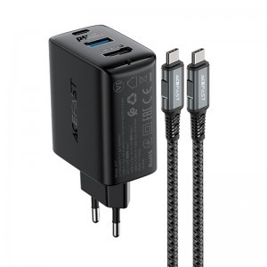 Acefast 2 az 1-ben hálózati töltő adapter GaN 65W USB Type C / USB, HDMI adapter 4K@60Hz + USB Type C kábel 1.8m, fekete (A17)-1