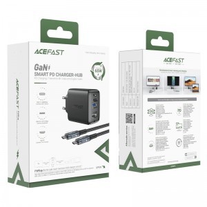 Acefast 2 az 1-ben hálózati töltő adapter GaN 65W USB Type C / USB, HDMI adapter 4K@60Hz + USB Type C kábel 1.8m, fekete (A17)-8