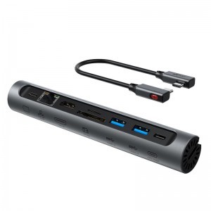 Acefast multifunkciós HUB, USB Type C laptop állvány - 2x USB 3.2 Gen 1 (3.0, 3.1 Gen 1) / microSD, SD / HDMI 4K@60Hz / RJ45 1Gbps / PD 3.0 100W (20V / 5A) asztroszürke (E5)