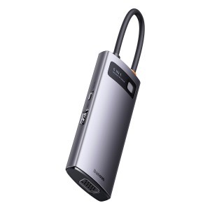 Baseus Metal Gleam Series 6 az 1-ben dokkoló, HUB USB Type C - 1 x HDMI / 3 x USB 3.2 Gen. 1/1 x Power Delivery / 1 x VGA szürke (WKWG030013)