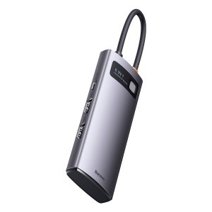 Baseus Metal Gleam Series 6 az 1-ben dokkoló, HUB USB Type C Power Delivery 100 W / 2x HDMI 4K 30 Hz / 3x USB 3.2 Gen 1 szürke (WKWG030113)