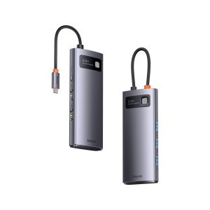 Baseus Metal Gleam Series 6 az 1-ben dokkoló, HUB USB Type C Power Delivery 100 W / 2x HDMI 4K 30 Hz / 3x USB 3.2 Gen 1 szürke (WKWG030113)