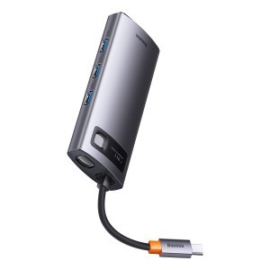 Baseus Metal Gleam Series 7 az 1-ben dokkoló, HUB USB Type C - 1 x HDMI / 1 x VGA / 3 x USB 3.2 Gen. 1/1 x Power Delivery / 1 x RJ-45 Ethernet szürke (WKWG040013)