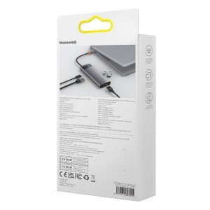 Baseus Metal Gleam Series 7 az 1-ben dokkoló, HUB USB Type C - 2 x HDMI / 3 x USB 3.2 Gen. 1/1 x Power Delivery / 1 x RJ-45 Ethernet szürke (WKWG040113)